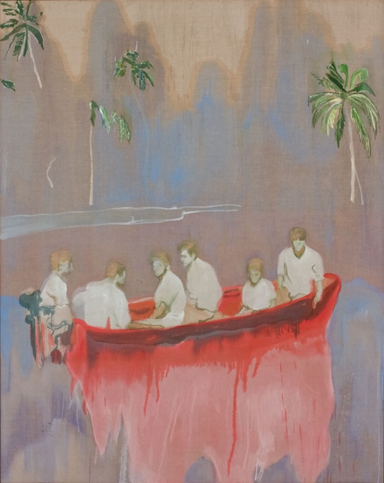 figures in red boat
